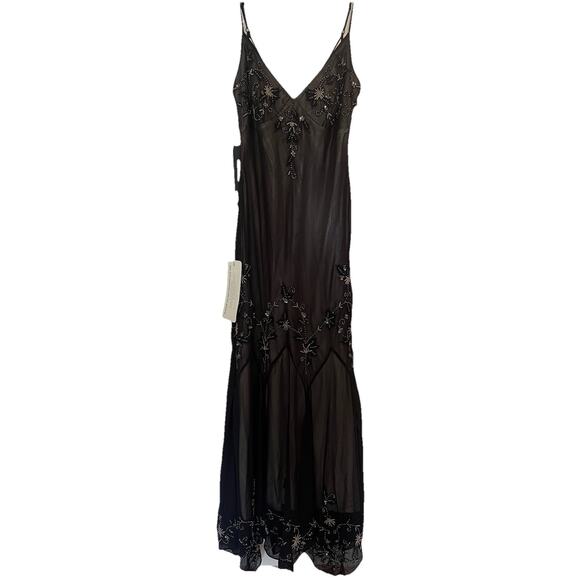 Adrianna Papell Black Beaded Fairy Midi Dress Sz 2 Y2K Whimsygoth Mermaid Sheer - Picture 1 of 10